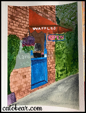 gouache painting Waffle Window Portland Oregon